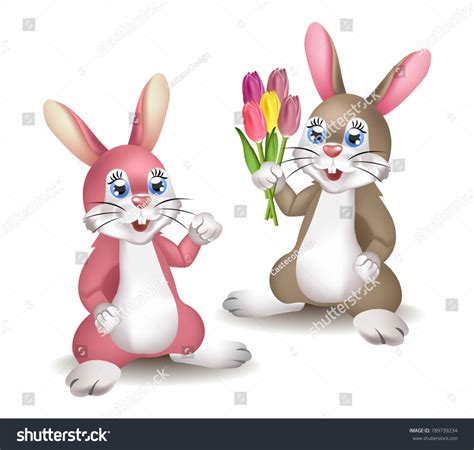 Two Cute Rabbits Cartoon Vector Happy: เวกเตอร์สต็อก (ปลอดค่าลิขสิทธิ์ ...