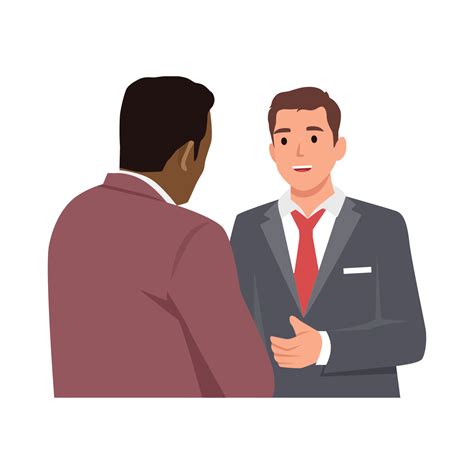 Two men talking about business. Multi racial character. Flat vector illustration isolated on ...