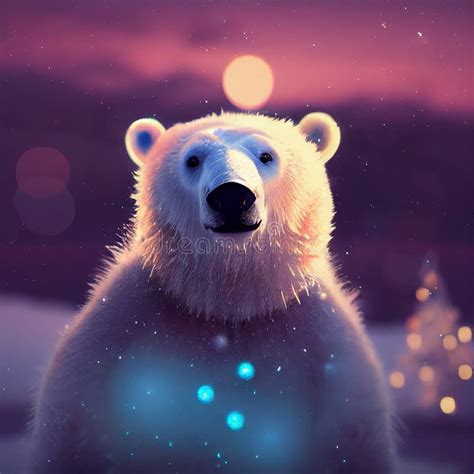 Christmas Polar Bear in the Winter Landscape. Polar Bear Santa. Magical Christmas Scenery Stock ...