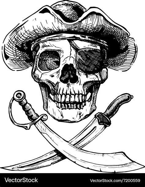 Black and white pirate skull with cross swords Vector Image