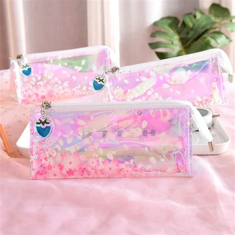 1 Pcs Kawaii Pencil Case Transparent sakura PVC Gift Estuches School Pencil Box Pencilcase ...