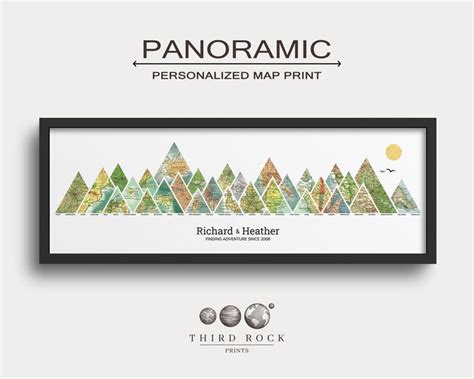 Custom Adventure Panoramic Mountains Map Art - Large Map Count - Vertical or Horizontal ...