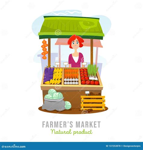 Local Food Market Cartoon Vector Illustration. Fruits and Vegetables Shop Stock Vector ...