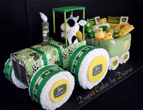 John Deere Inspired Tractor and Wagon Diaper Cake www.facebook.com ...