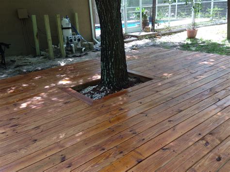 Our new, freshly stained deck. We used Olympic Elite Woodland Oil in ...