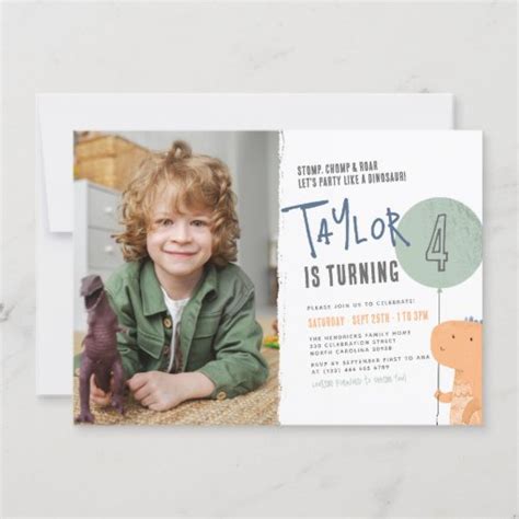 Boys Dinosaur Themed Birthday Party Custom Photo Invitation | Zazzle