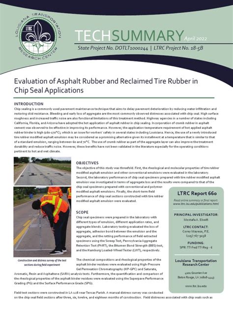 LTRC Technical Summary 660 Evaluation of Asphalt Rubber and Reclaimed ...