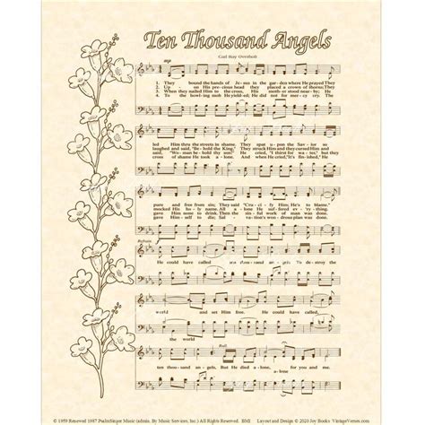 Ten Thousand Angels Christian Home & Office Decor Sheet Music Art Hymn on Parchment Vintage ...