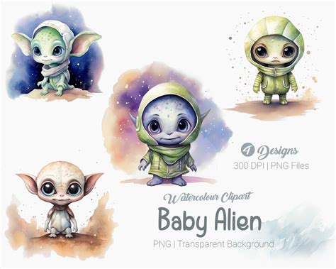 Baby Alien Clipart, Alien Png, Cute Alien Clipart, Watercolour Alien, Space Alien Clipart ...