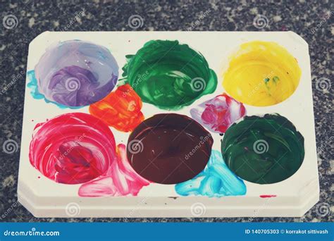 White Plastic Art Palette with Bright Watercolor Paint Stock Image ...