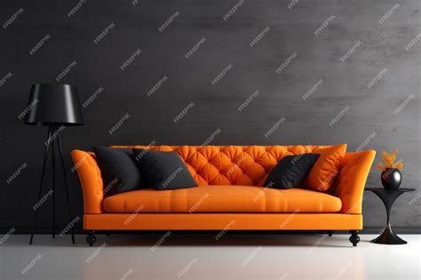 Premium AI Image | Modern Black wall orange sofa Wall plant Generate Ai
