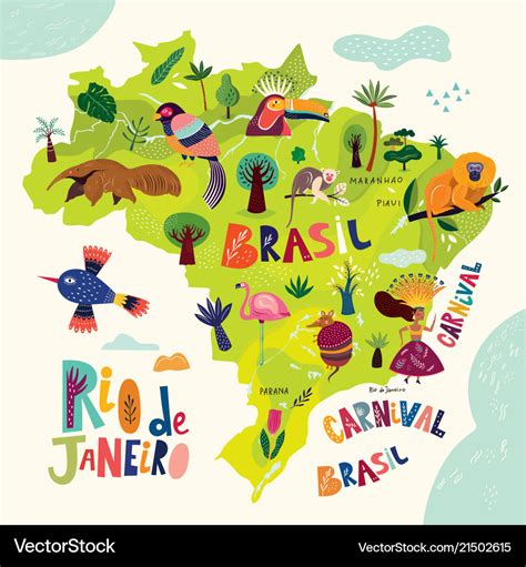 Map of brazil brazilian symbols and icons Vector Image