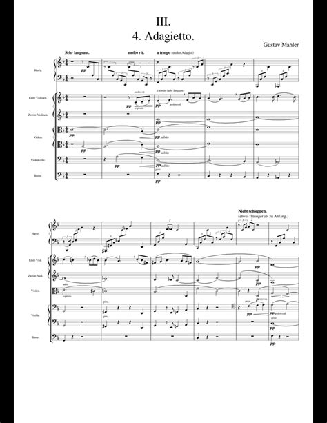 "Adagietto" from Mahler's 5th Symphony sheet music for Violin, Harp, Viola, Cello download free ...