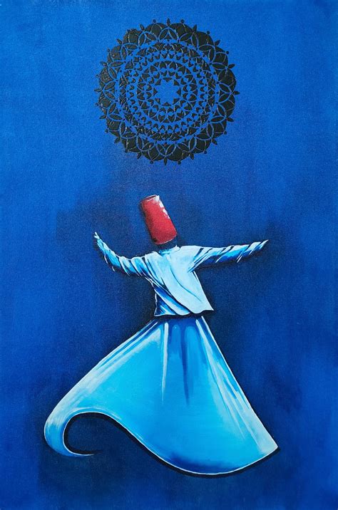 Whirling dervish (White & Blue) Painting, Nasrullah Baloch