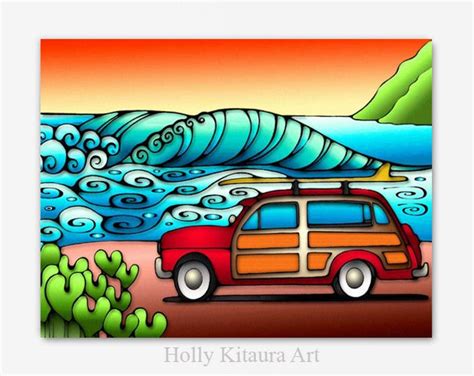 Hawaiian Surf Art Surfer Hawaii Surfing Wave Woodie Beach Sea - Etsy