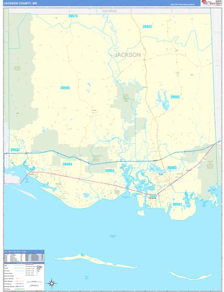 Jackson County, MS Zip Code Wall Map Basic Style by MarketMAPS - MapSales