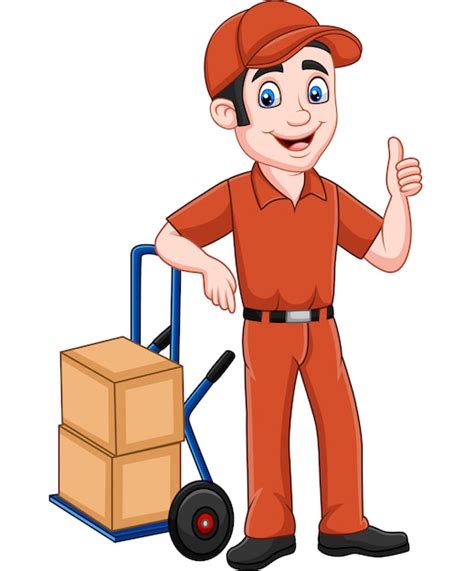 Premium Vector | Cartoon delivery man leaning on packages