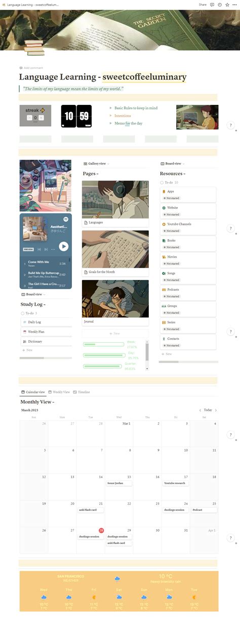 Language Learning Notion Template | Learning template, Notions, Language study