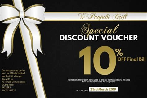 10% Discount Voucher | V's Punjabi Grill at The Canal Tavern, Gravesend