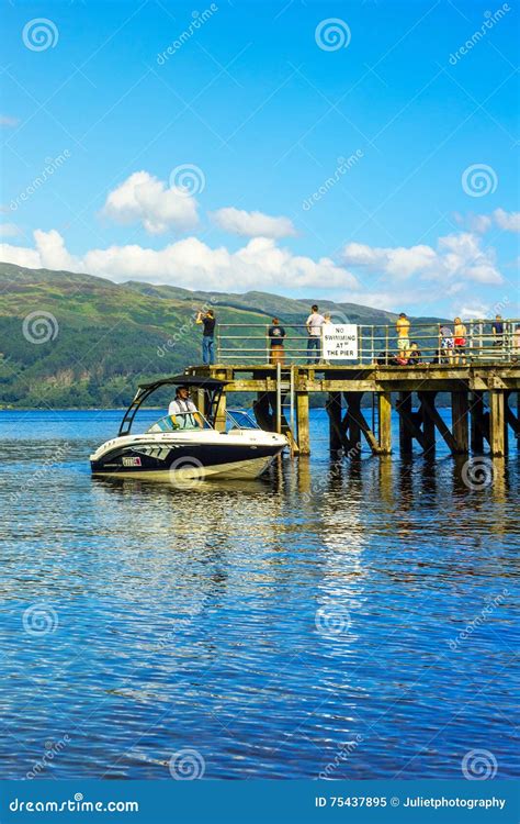 People Having Fun on a Sunny Day at the Luss Pier, Loch Lomond, Argylle and Bute, Scotland, 21 ...