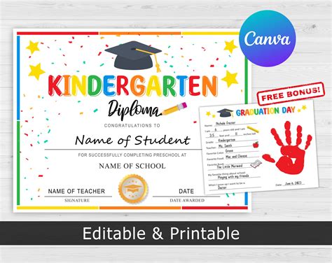 Kindergarten Graduation Certificate, Kindergarten Diploma, Kindergarten Certificate, Teacher ...