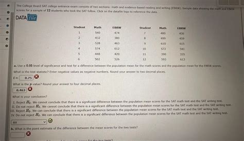 Solved The College Board SAT college entrance exam consists | Chegg.com