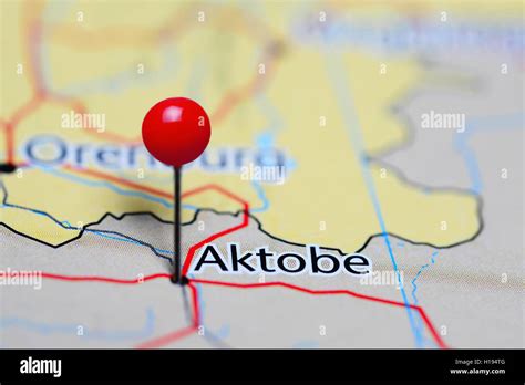 Aktobe pinned on a map of Kazakhstan Stock Photo - Alamy