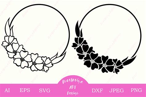 Circle monogram frame svg, Floral wreath svg, Border dxf (642859) | Illustrations | Design Bundles