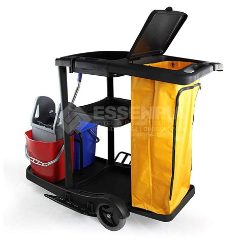 JANITORIAL CART (BLACK) Cleaning Cart with Bucket/Wringer Cleaning Trolley Garbage bag Multi ...