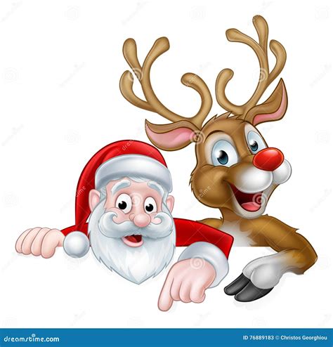 Cartoon Christmas Santa and Reindeer Stock Vector - Illustration of peeking, claus: 76889183