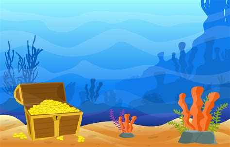 Underwater Scene with Treasure Chest, Anchor, and Coral Reef Illustration 2035495 Vector Art at ...