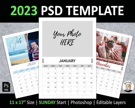 11x17 2023 CALENDAR PSD Template Sunday Start - Etsy