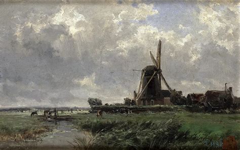 Dutch Windmill Painting by Carlos de Haes