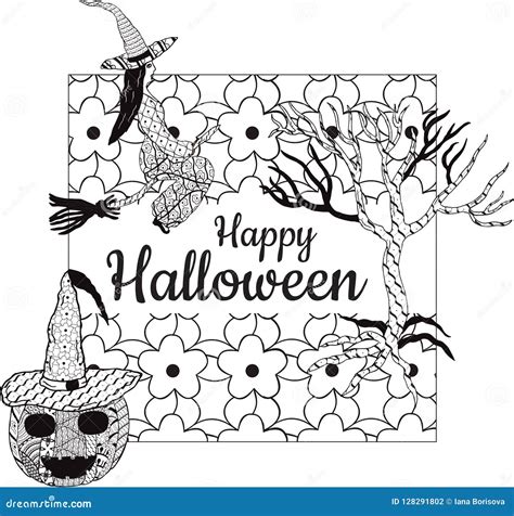 Happy Halloween! Banner. Black and White. Stock Vector - Illustration of ornament, concept ...