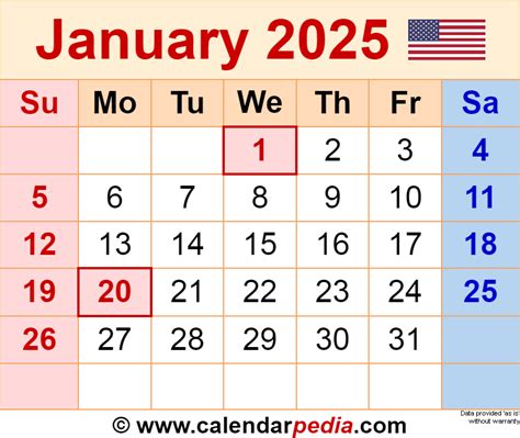 January 2025 Calendar | Templates for Word, Excel and PDF