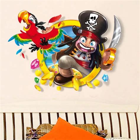 3D Pirate Sticker Waterproof Removable Pirate Wall Stickers Window Decal Gifts Home Kids Room ...