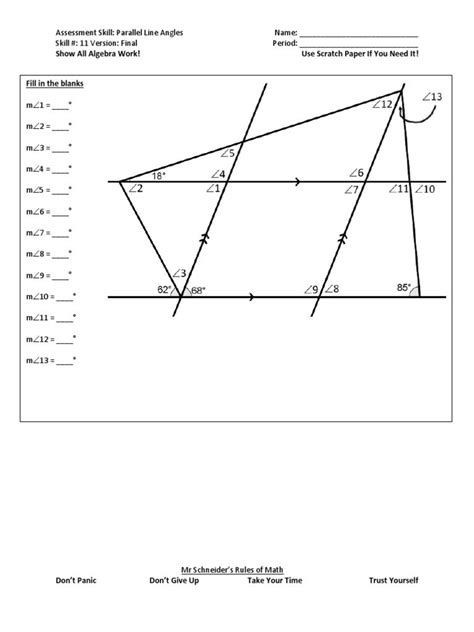 Angles And Parallel Lines Practice Worksheet