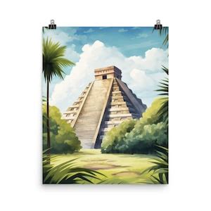 Chichen Itza Watercolor Print Mexico Travel Gift Mexican Decor Kukulcan ...