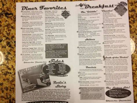 Menu at Rosie's Diner restaurant, Monument