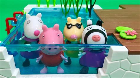 Peppa Pig Toys in English//Stop Motion 🏊💖Fun at the Swimming Pool 🌞🌞 - YouTube