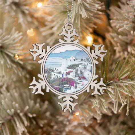 Custom Christmas Santorini Greece Snowflake Pewter Christmas Ornament | Zazzle