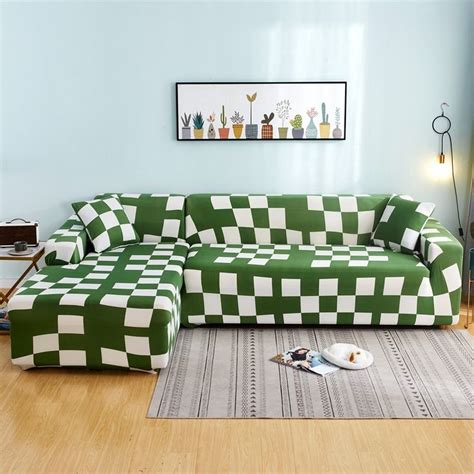 Green Plaid in 2020 | Sectional sofa, Sofa covers, Geometric pattern design