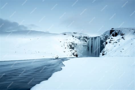 Premium Photo | Skogafoss waterfall in winter, iceland