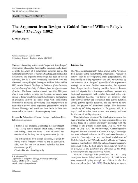 (PDF) The Argument from Design: A Guided Tour of William Paley’s ...