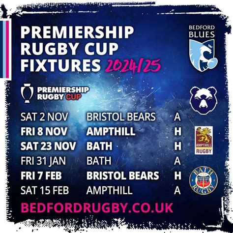 Premiership Rugby Cup Fixtures 2024/25 : Bedford Blues RFC