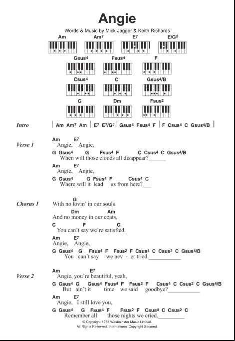 Angie - Piano Chords/Lyrics | zZounds