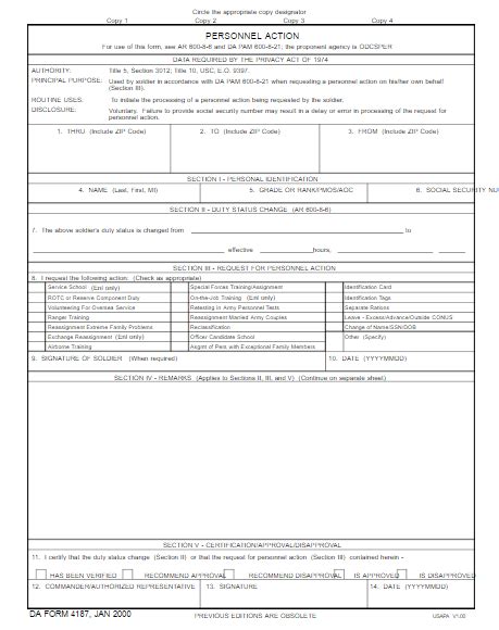 Da Form 4187 Fillable Da Form 4187 Personnel Action Launched By Laws ...