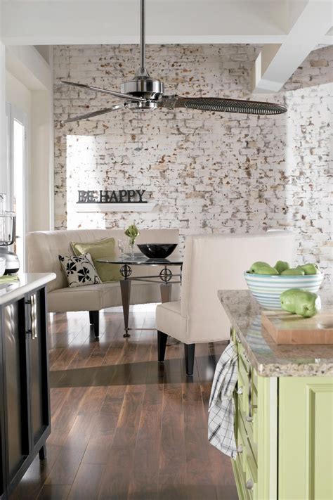 Pin by Inta Krombolz on APARTMENT LIFE | Ceiling fan in kitchen, White wash brick, White wash ...