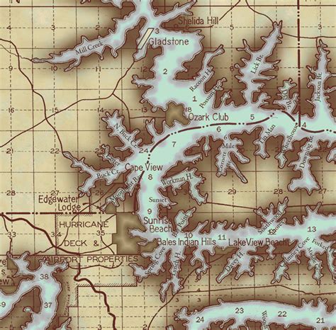 Lake of the Ozarks Classic Map with Cove Names and Mile Markers ...