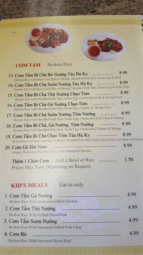 Menu at Com Tam Thuan Kieu Restaurant, Tucson